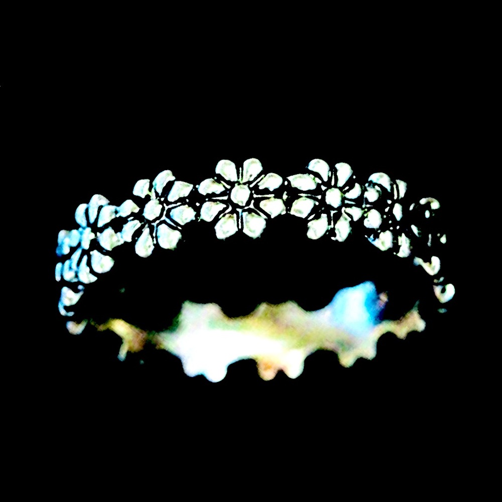 Vintage Daisy Floral Sterling Silver 925 Ring Band